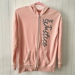 Girl justice velvet hoodie light pink